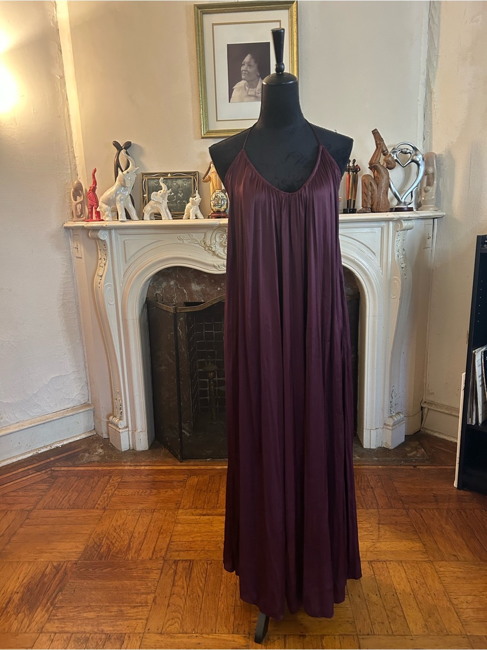 Zara Deep Plum Satin Maxi Slip Dress